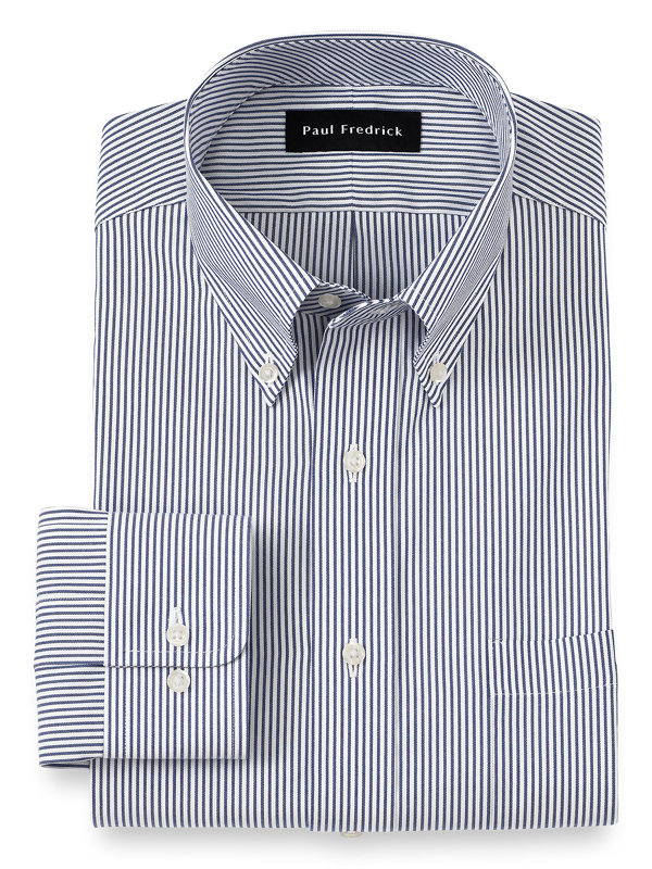 Pure Cotton Pinpoint Solid Color Button Down Collar Dress Shirt