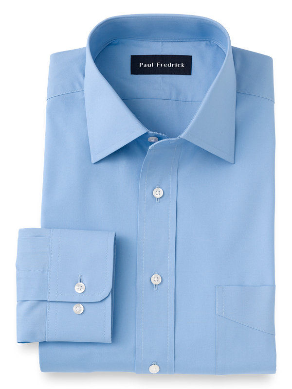 Pure Cotton Broadcloth Solid Color Spread Collar Dress Shirt
