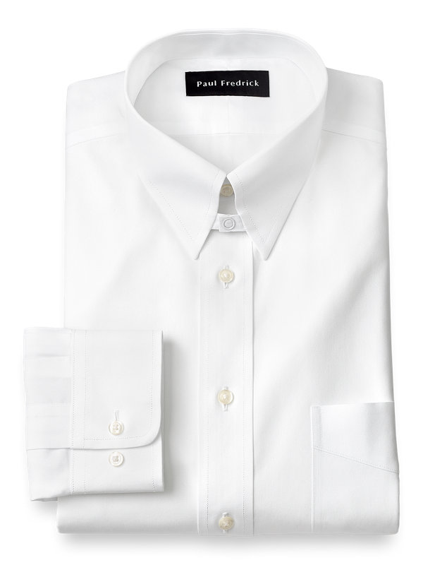 Non-Iron Cotton Pinpoint Solid Color Snap Tab Collar Dress Shirt
