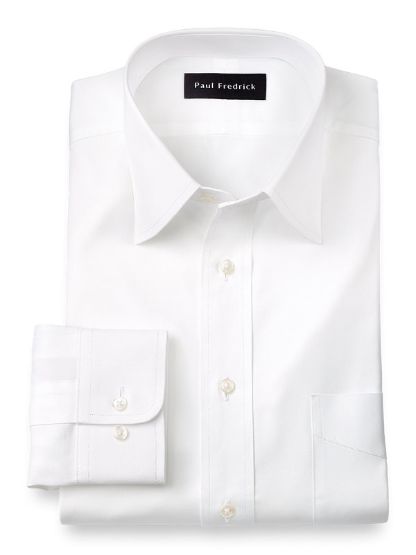 Pure Cotton Pinpoint Solid Color Varsity Spread Collar Dress Shirt