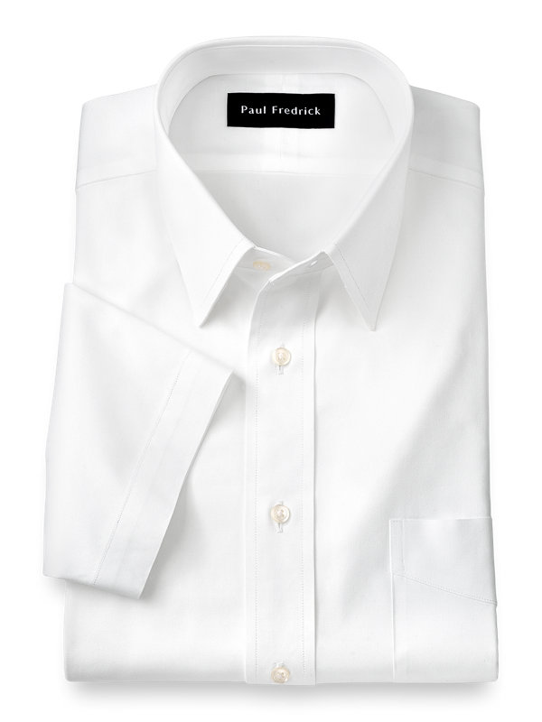 Pure Cotton Pinpoint Solid Color Straight Collar Short Sleeve Dress Shirt