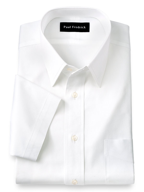 Slim Fit Pure Cotton Pinpoint Solid Straight Collar Short Sleeve Dress Shirt
