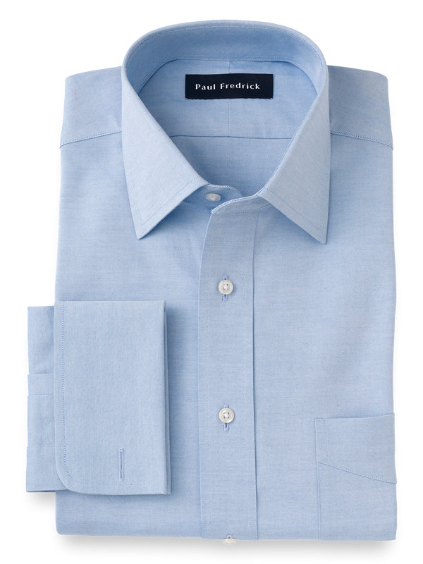 Pure Cotton Pinpoint Solid Color Spread Collar French Cuff Dress Shirt