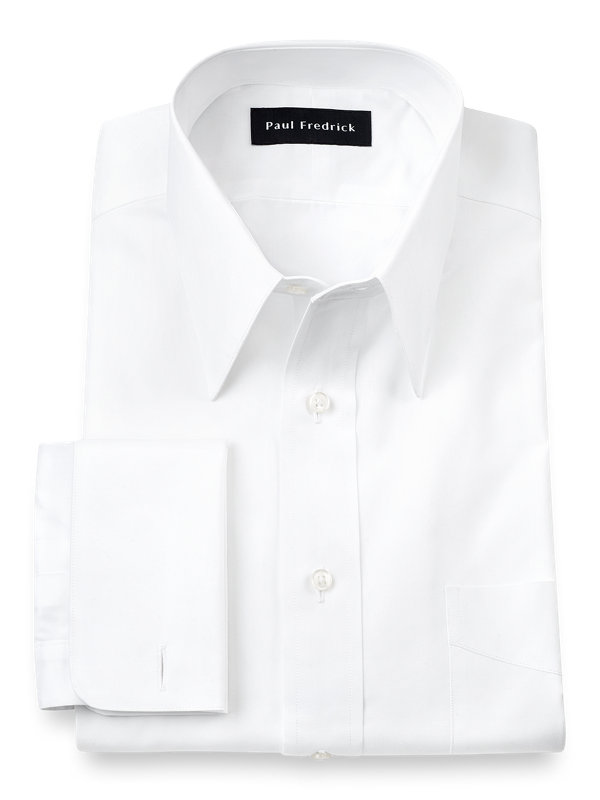 Pure Cotton Broadcloth Edge-Stitched Straight Collar French Cuff Dress Shirt