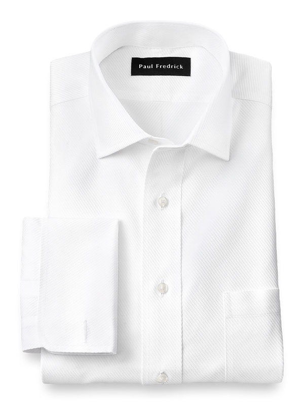 Non-Iron Cotton Solid Color Twill Spread Collar French Cuff Dress Shirt