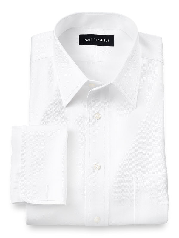Non-Iron Cotton Solid Color Herringbone Straight Collar French Cuff Dress Shirt
