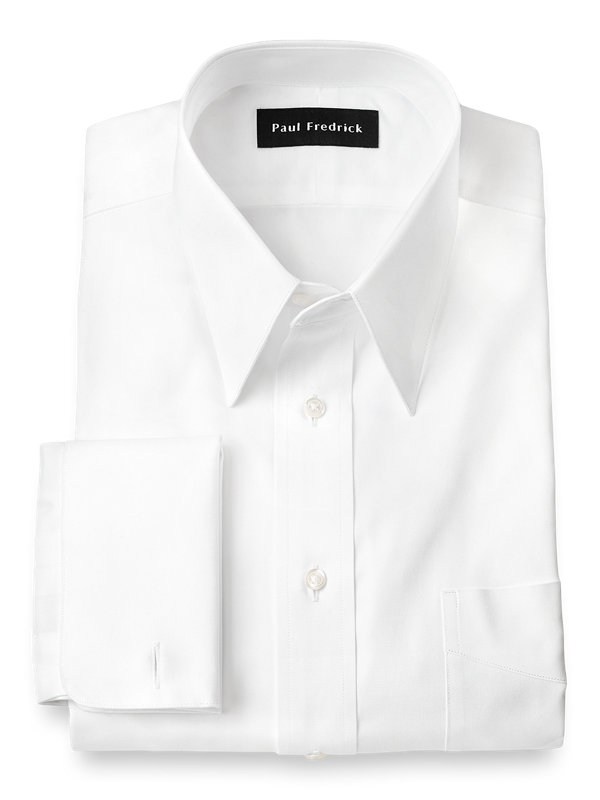 Pure Cotton Pinpoint Edge-Stitched Straight Collar French Cuff Dress Shirt
