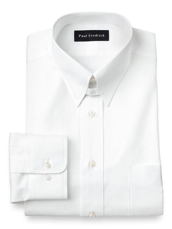 Slim Fit Pure Cotton Pinpoint Solid Color Snap Tab Collar Dress Shirt