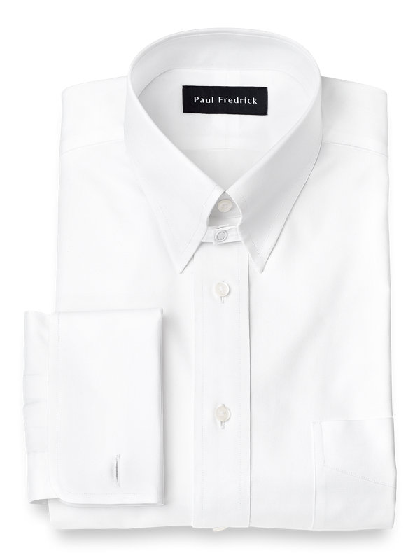 Slim Fit Pure Cotton Pinpoint Snap Tab Collar French Cuff Dress Shirt