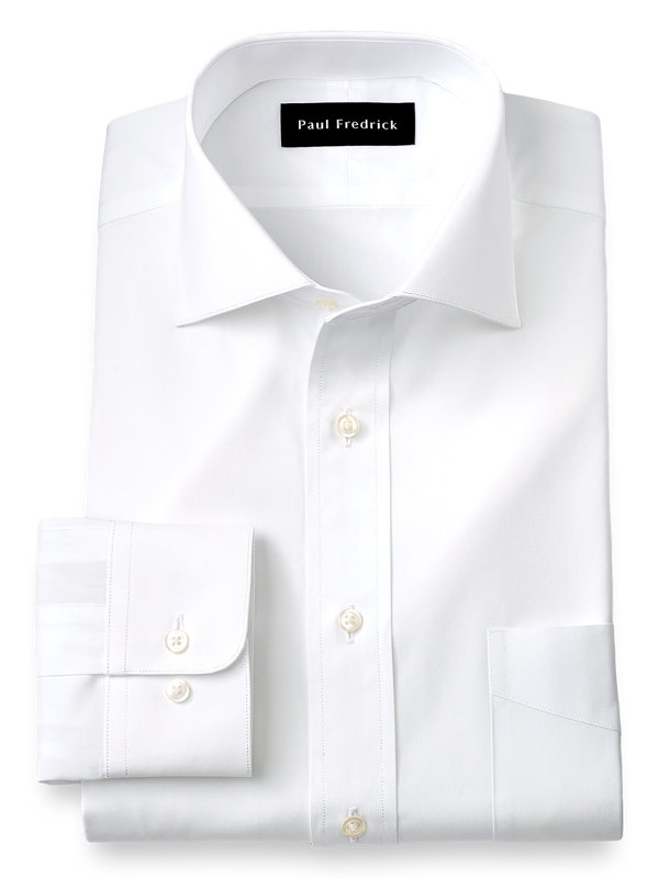 Slim Fit Pure Cotton Broadcloth Solid Color Spread Collar Dress Shirt