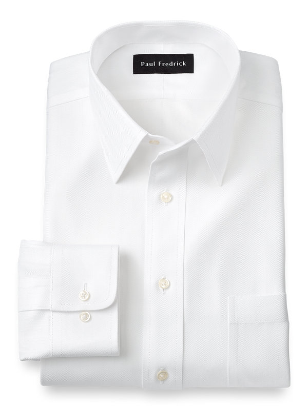 Slim Fit Non-Iron Cotton Solid Color Herringbone Straight Collar Dress Shirt