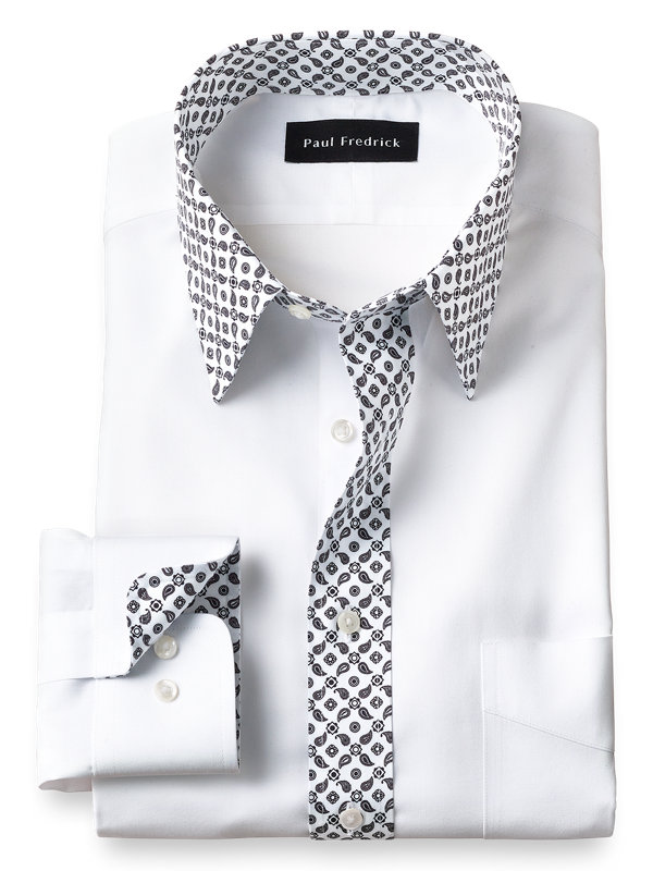 Tailored Fit Non-Iron Cotton Solid Dress Shirt with Contrast Trim