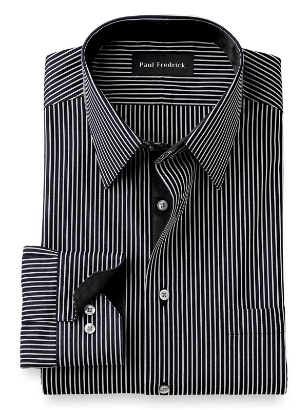Tailored Fit Non-Iron Cotton Stripe Dress Shirt with Contrast Trim