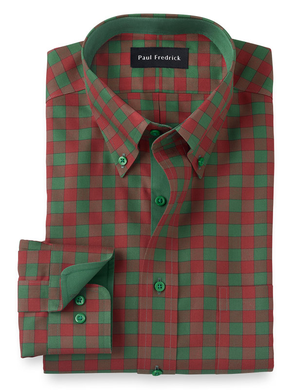 Non-Iron Cotton Gingham Dress Shirt with Contrast Trim