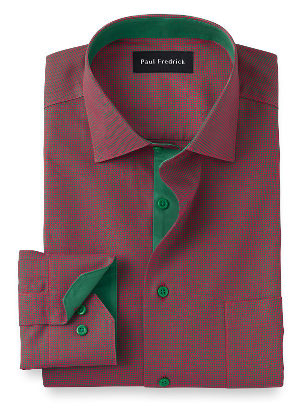Tailored Fit Non-Iron Cotton Textured Solid Dress Shirt with Contrast Trim