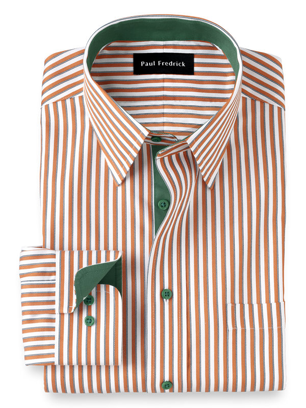 Non-Iron Cotton Stripe Dress Shirt with Contrast Trim