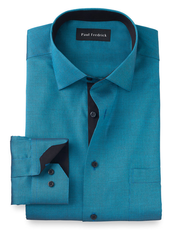 Non-Iron Cotton Textured Solid Dress Shirt with Contrast Trim