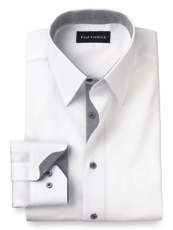 Slim Fit Non-Iron Cotton Solid Dress Shirt with Contrast Trim