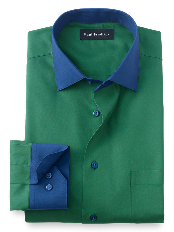Tailored Fit Non-Iron Cotton Solid Dress Shirt with Contrast Trim