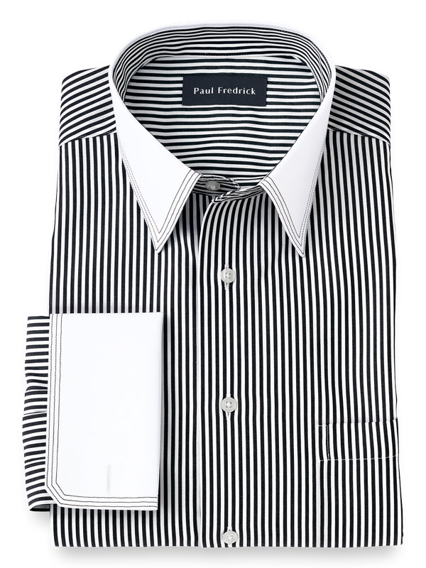 Slim Fit Non-Iron Cotton Stripe Dress Shirt with Contrast Trim