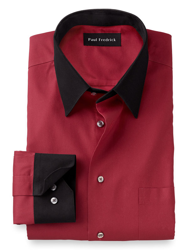Slim Fit Non-Iron Cotton Solid Dress Shirt with Contrast Trim
