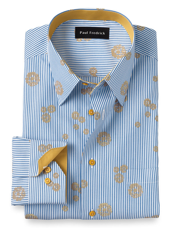 Tailored Fit Non-Iron Cotton Floral Dress Shirt with Contrast Trim