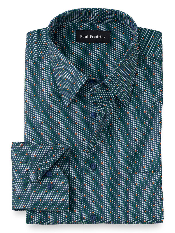 Tailored Fit Non-Iron Cotton Geometric Dress Shirt