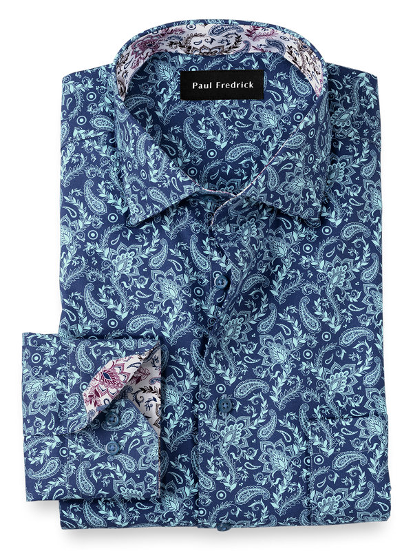 Tailored Fit Non-Iron Cotton Paisley Dress Shirt with Contrast Trim