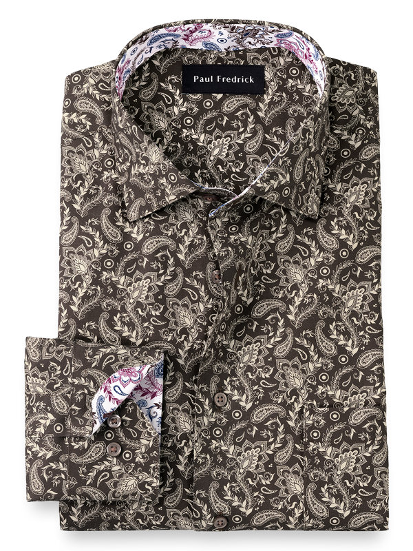 Non-Iron Cotton Paisley Dress Shirt with Contrast Trim