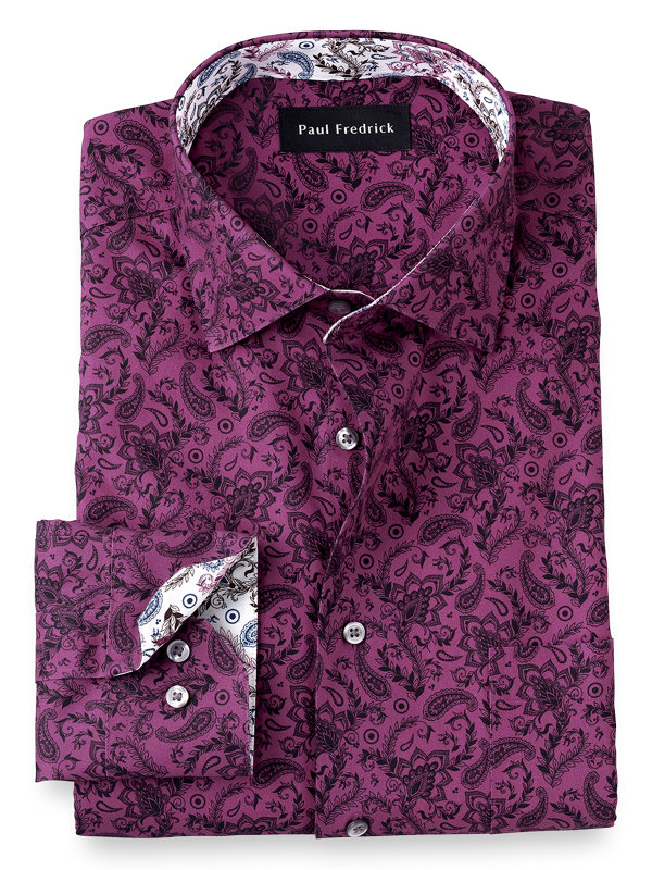 Non-Iron Cotton Paisley Dress Shirt with Contrast Trim