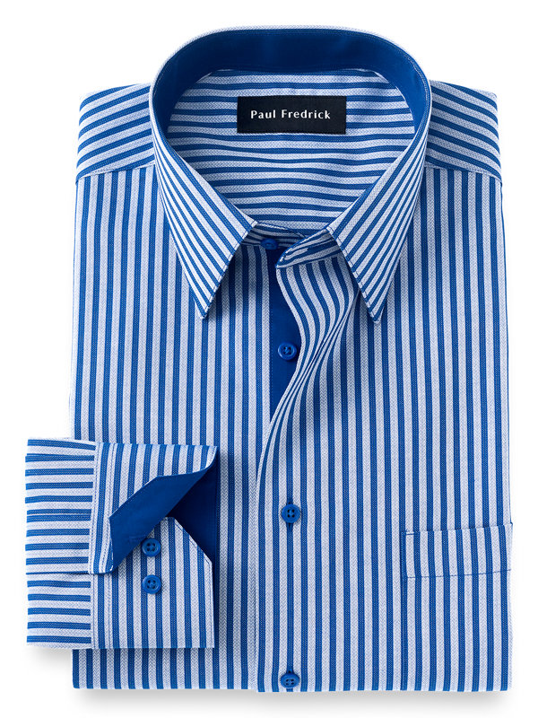 Non-Iron Cotton Stripe Dress Shirt with Contrast Trim