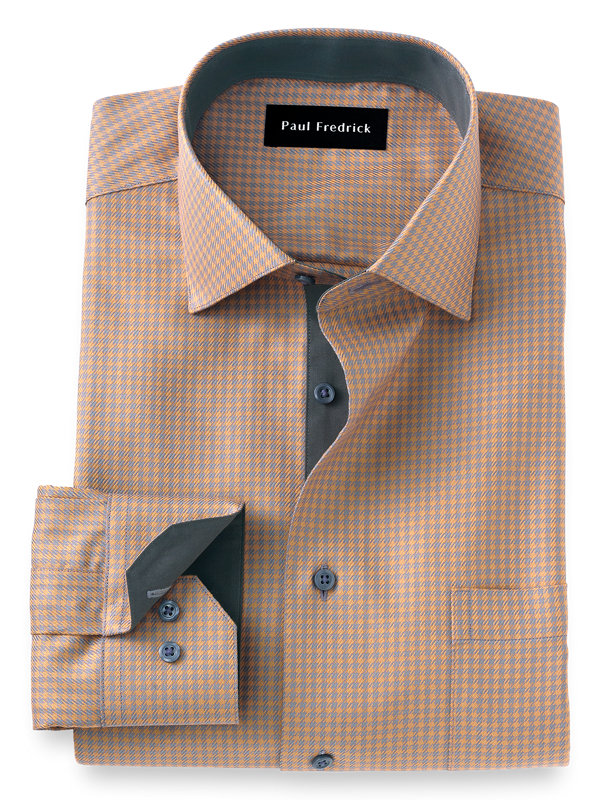 Non-Iron Cotton Houndstooth Dress Shirt with Contrast Trim