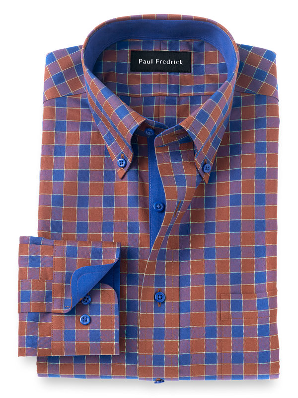 Tailored Fit Non-Iron Cotton Gingham Dress Shirt with Contrast Trim
