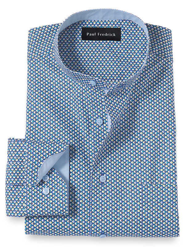 Non-Iron Cotton Geometric Dress Shirt with Contrast Trim