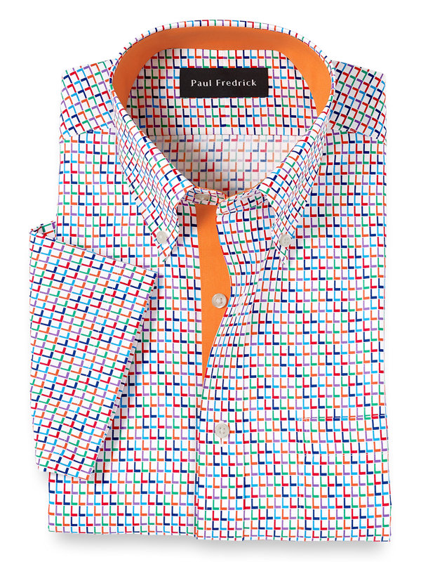 Non-Iron Cotton Geometric Dress Shirt with Contrast Trim