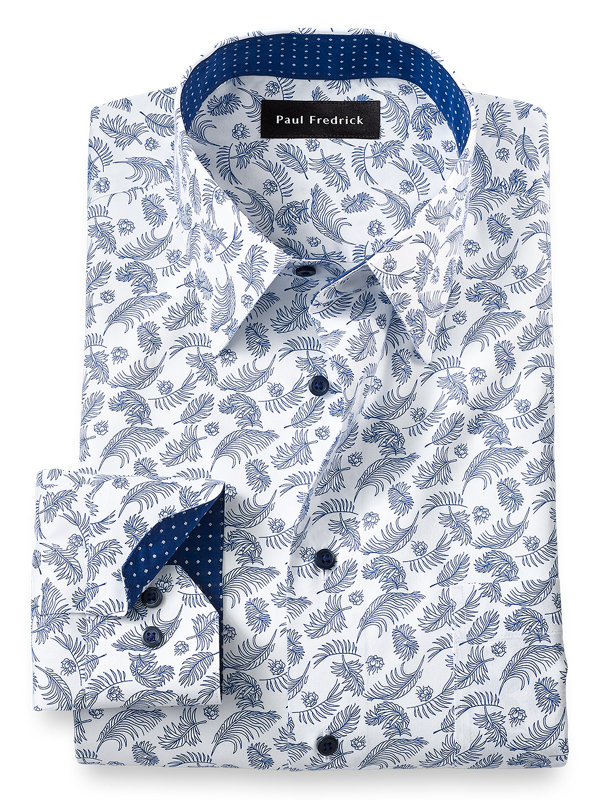 Tailored Fit Non-Iron Cotton Palm Print Dress Shirt with Contrast Trim