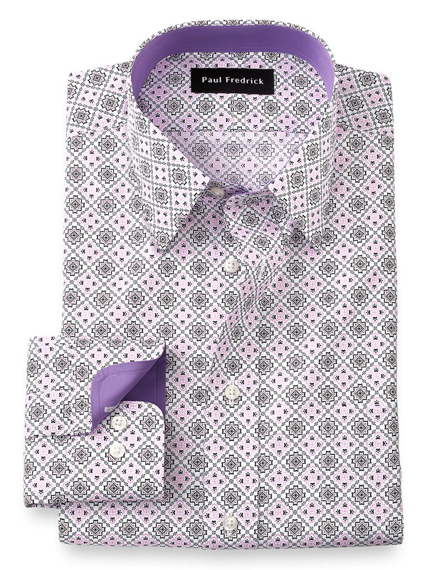 Tailored Fit Non-Iron Cotton Medallion Dress Shirt with Contrast Trim