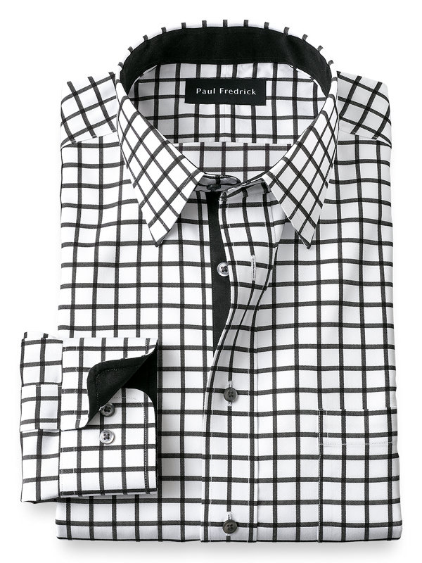 Non-Iron Cotton Check Dress Shirt with Contrast Trim