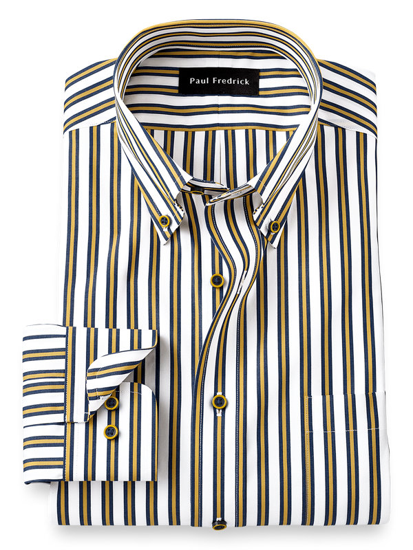 Slim Fit Non-Iron Cotton Alternating Stripe Dress Shirt