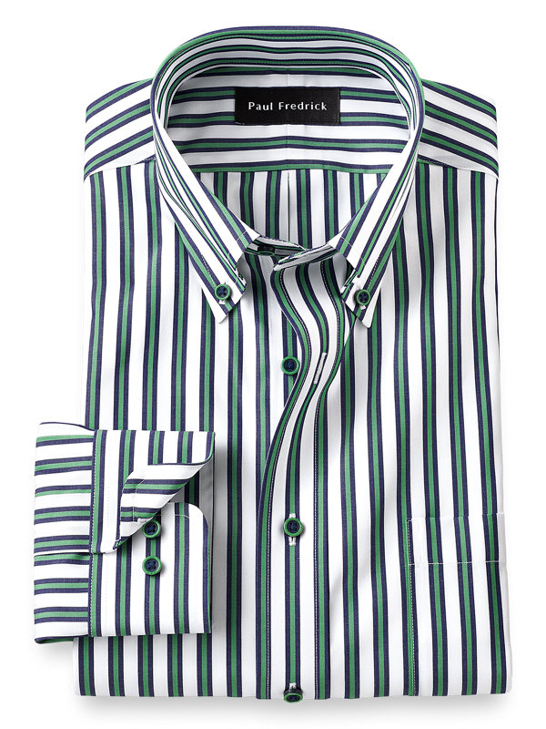 Tailored Fit Non-Iron Cotton Alternating Stripe Dress Shirt