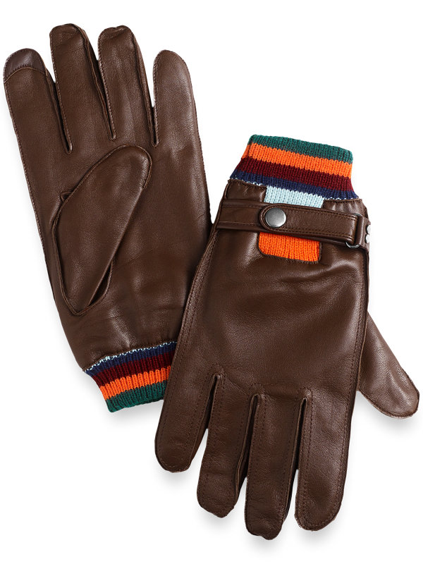 Leather Gloves with Multi Color Knit Band
