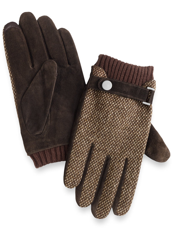 Suede & Knitted Birdeyes Wool Gloves
