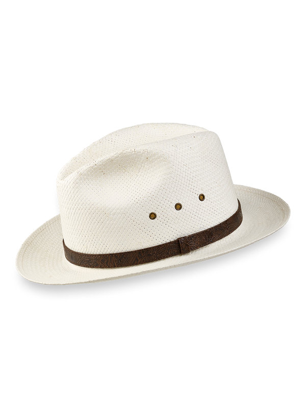 Straw Fedora with Leather Band