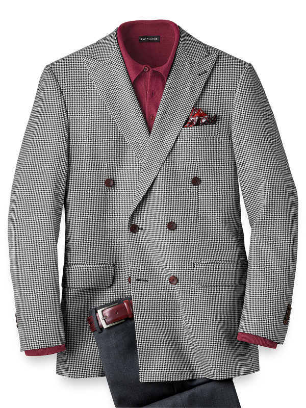 Silk And Wool Houndstooth Double Breasted Sport Coat