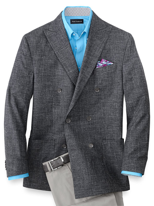 Wool Silk And Linen Striped Double Breasted Sport Coat