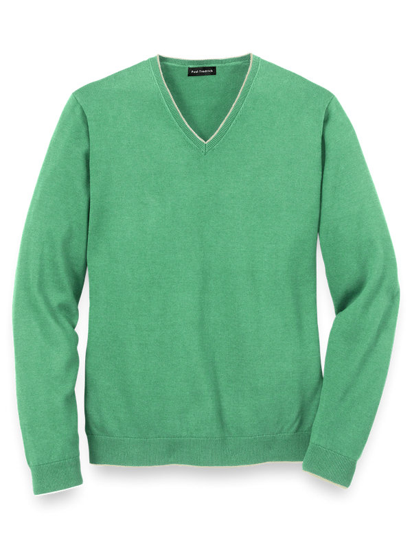 Supima Cotton V-Neck Sweater with Tipping