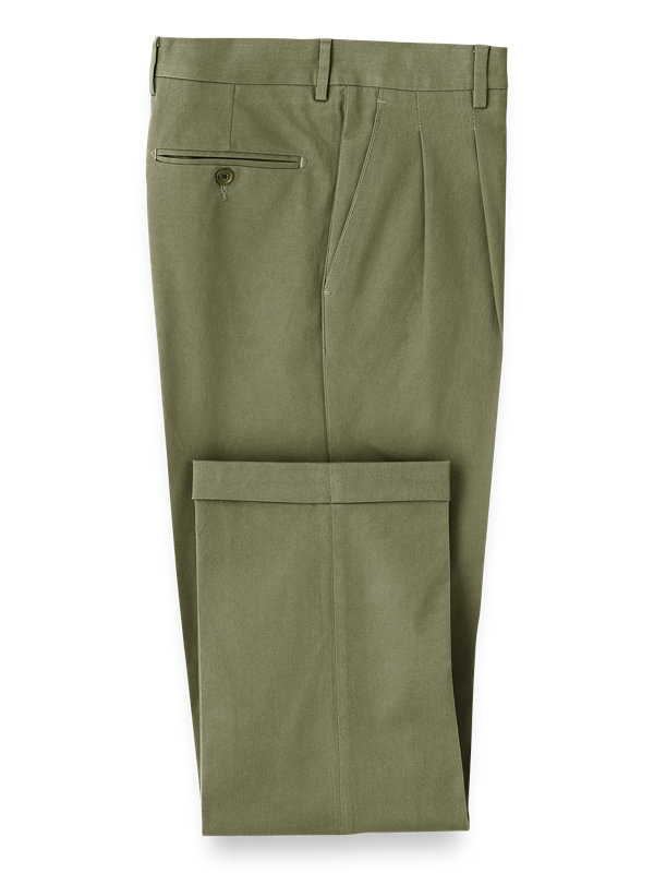 Cotton Stretch Twill Pleated Pants