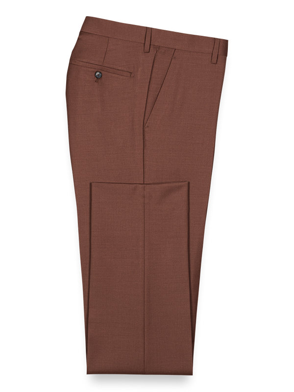 Solid Wool Flat Front Suit Pants