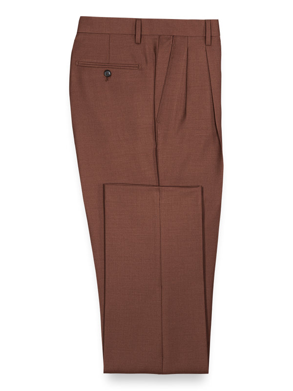 Solid Wool Pleated Suit Pants