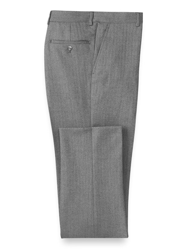 Wool Herringbone Flat Front Suit Pants